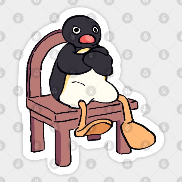 sulking sitting penguin meme / pingu Sticker by mudwizard